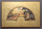 Framed silk fan leaf painted in watercolour, titled 'La Partie Carree' and signed  G. Sheringham. c. 1917; Sheringham, George; c. 1917; LDFAN2006.78
