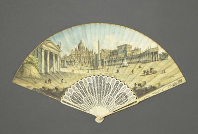 Folding fan painted with a view of St Peter's Square, Rome. ; ca. 1780/90; LDFAN2020.18