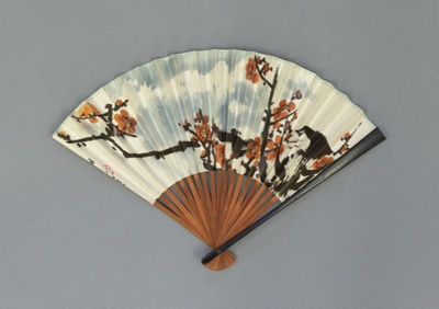 Fan advertising CAAC (China Airlines) decorated with blossom; c. 1960-70; LDFAN2016.7