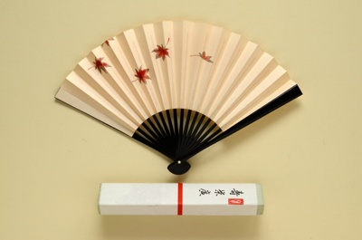 Folding Fan & Box; c. 1960; LDFAN2011.65.A & LDFAN2011.65.B