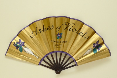 Folding fan advertising Ashes of Violets perfume, Bourjois; LDFAN2007.11.HA