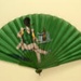 Wooden folding fan with green cloth; c.1920s; LDFAN2003.363.Y