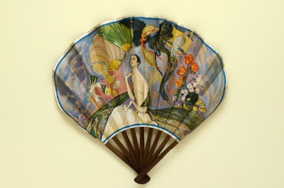 Folding fan advertising Royal Origan perfume, Galeries Lafayette; Jean Gabriel Domerque; c. 1921; LDFAN2007.12.HA