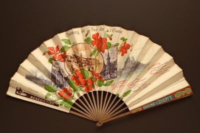 Folding fan advertising Chemins de Fer de l'Ouest; Fraipont, G; 1905; LDFAN2003.402.HA