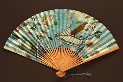 Folding fan advertising Japan Airlines (JAL); c. 1960s; LDFAN1994.17