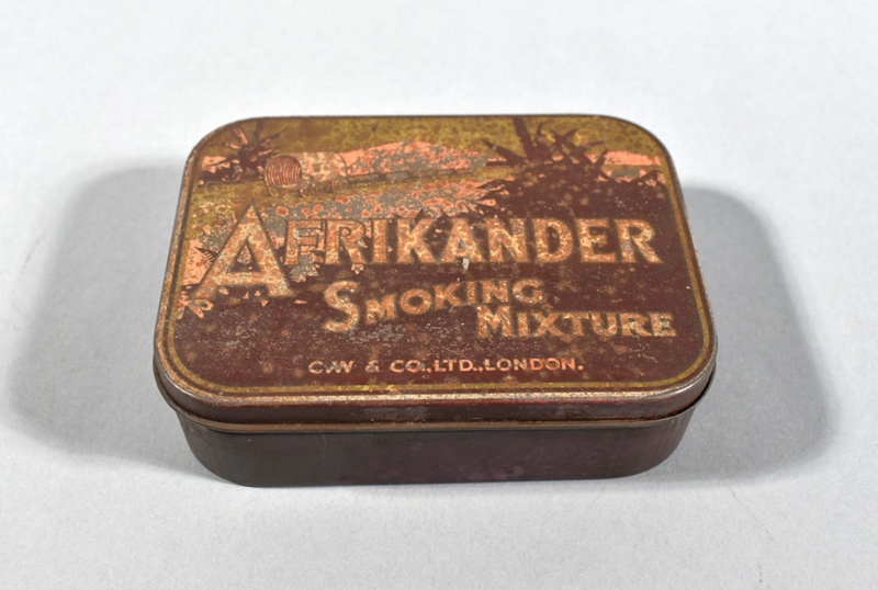 afrikander tobacco tin Afrikander Smoking Mixture Tin; C.W. & Co.; c. 1930 ; 2024.1.39