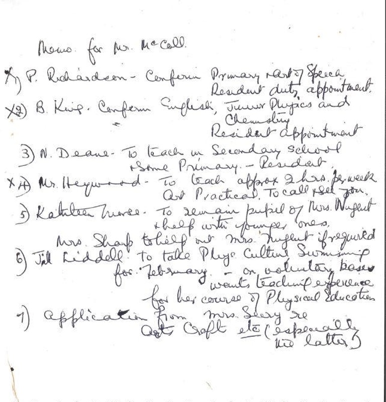 Memo from Miss Millicent Jackson to Mr Duncan McColl; Miss Millicent