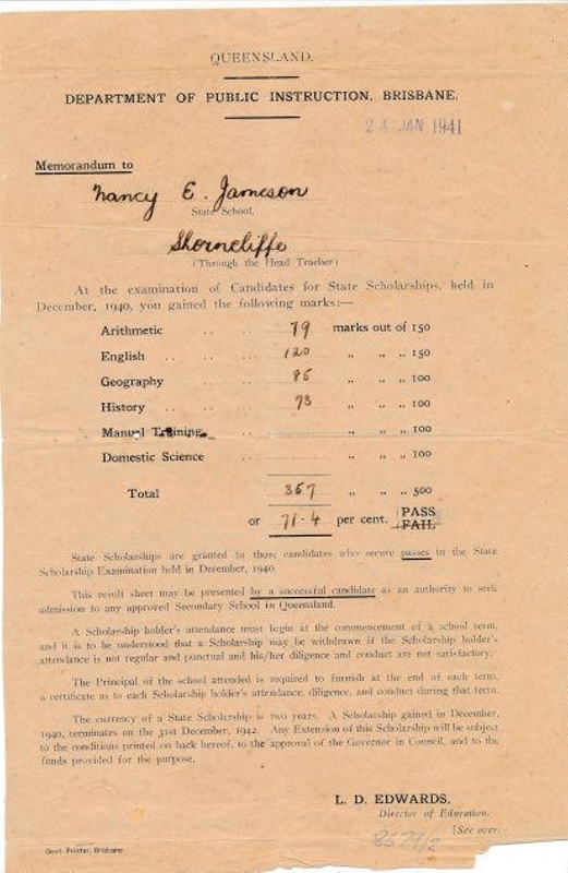 [Exam results, correspondence and sample exam questions from Nancy