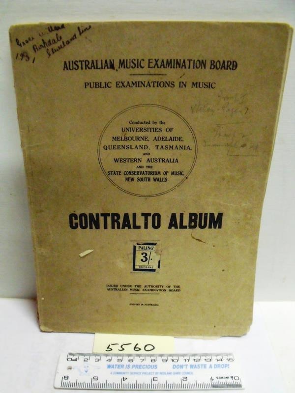 Book - Australian Music Exam Board For Contralto Singers Owned By Grace ...