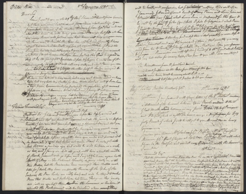 Letter Book Ninian Home to Dr Bell 3 January 1790 The Mary and Jean