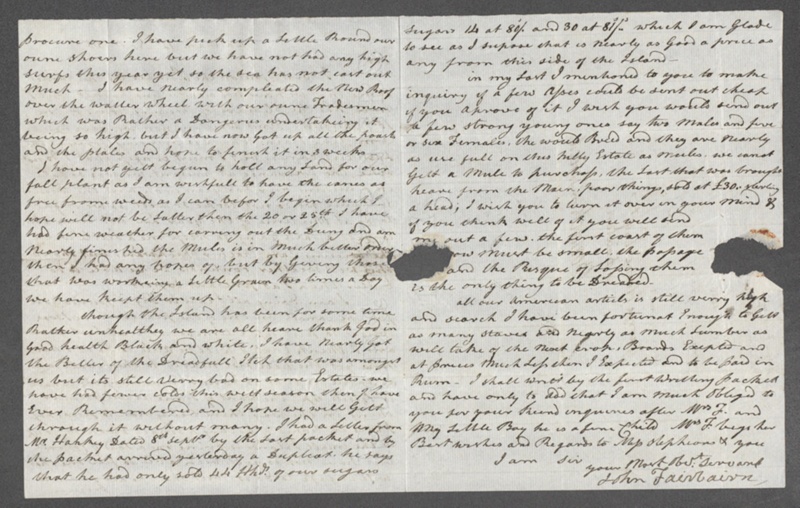 Letter John Fairbairn (Waltham) to Home 12 November 1818 Work on
