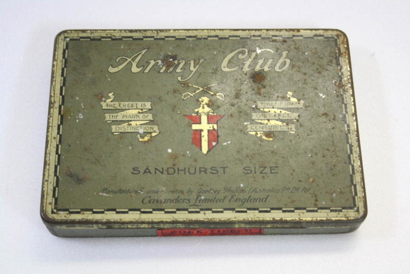 army club cigarette tin Cigarette tin, 'Army Club'; Cavanders Ltd; Godfrey Phillips Pty Ltd;  [1920-1930]