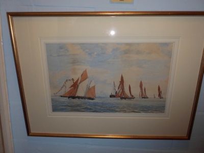 Watercolour painting - Smack race off Lowestoft in 1881 by G V Burwood; LOWMS:2024.075