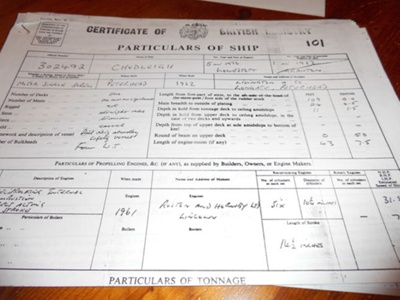 Certificate  of  Registry  Chudleigh  of  Lowestoft; custom & excise; 1976; LOWMS.2025.101 Certificate  of  Registry  Chudleigh  of  Lowestoft; custom & excise; 1976; LOWMS.2025.101