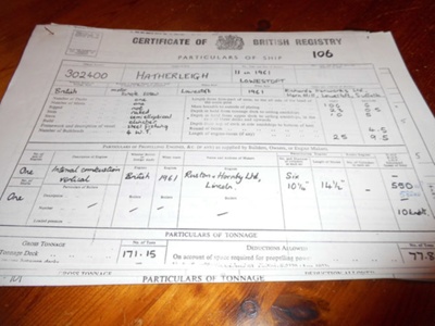 Certificate  of  Registry    Hatherleigh; custom & excise; 1961; LOWMS.2025.106 Certificate  of  Registry    Hatherleigh; custom & excise; 1961; LOWMS.2025.106