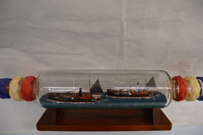 model ships in bottle - steam drifters Prime LT 77 and Lizzie West LT 495; 2022; LOWMS:2023.183