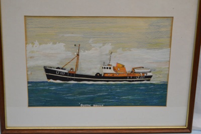 painting of motor trawler "Boston Beaver" (LT 157) at sea; LOWMS:2023.156