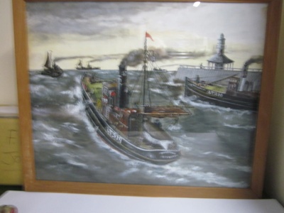 Painting  Fishing Vessels  Leaving  Lowestoft; Perry Broad; 1975; LOWMS,2025.077