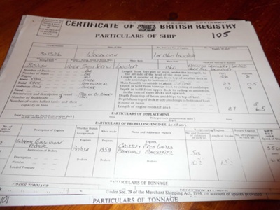 Certificate  of  Registry   Woodleigh; custom & excise; 1960; LOWMS.2025.105 Certificate  of  Registry   Woodleigh; custom & excise; 1960; LOWMS.2025.105