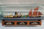 ship in bottle - 3 fishing vessels:  Lydia Eva YH 89; Min Carlo LT 412; Excelsior LT 472; 2013; LOWMS:2023.187