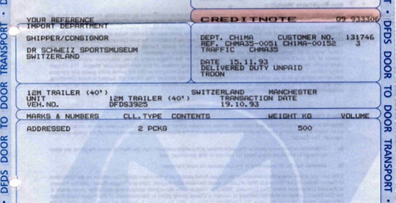 DFDS Transport Consignment Credit Note 1993; PM301 | eHive