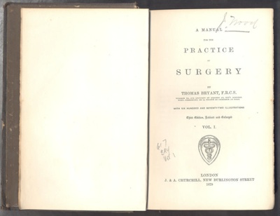 Book: A Manual for the Practice of Surgery - Volumes 1 & 2; 1879; AR#5126