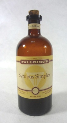 Chemicals: Dispensing bottle of 'Faulding's Syrupus Simplex' ; Faulding & Co; Ca 1940; AR#5547