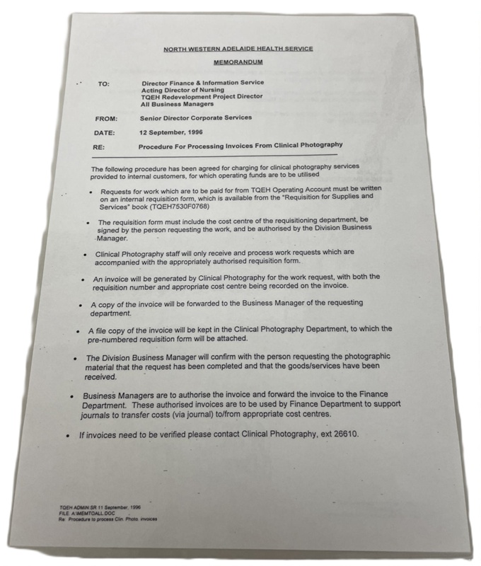 Document: Laminated Letter regarding Procedure For Processing Invoices ...
