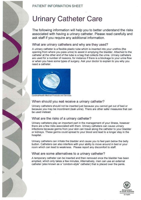 Brochure: Patient Information Sheet - Urinary Catheter Care; 2013; Ar 