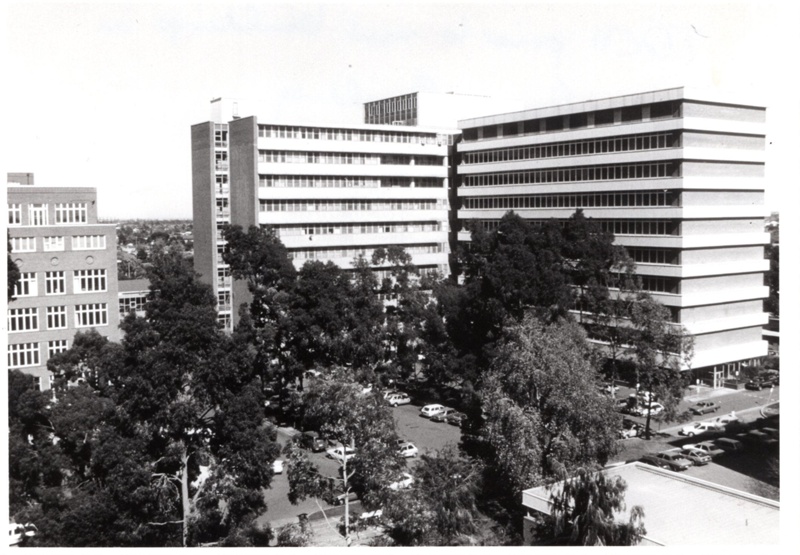 Conor Building Exterior: View of Hospital from Connor Building; 1980s-1990s; AR#14595 ...