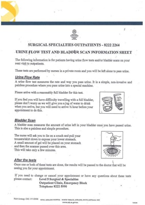 Document: Urine Flow Test and Bladder Scan Information Sheet; 2008; AR ...