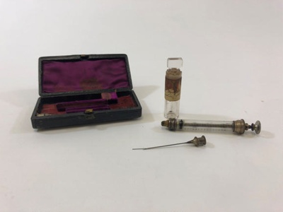 Equipment: Hypodermic Injection Kit with Empty Bottle of Morphine; Ca late 1800s-early 1900s; AR#10738