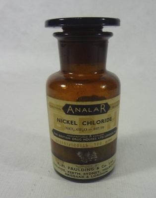 Chemical: Dispensing bottle of Nickel Chroride; Faulding & Co; Ca 1960; AR#5453