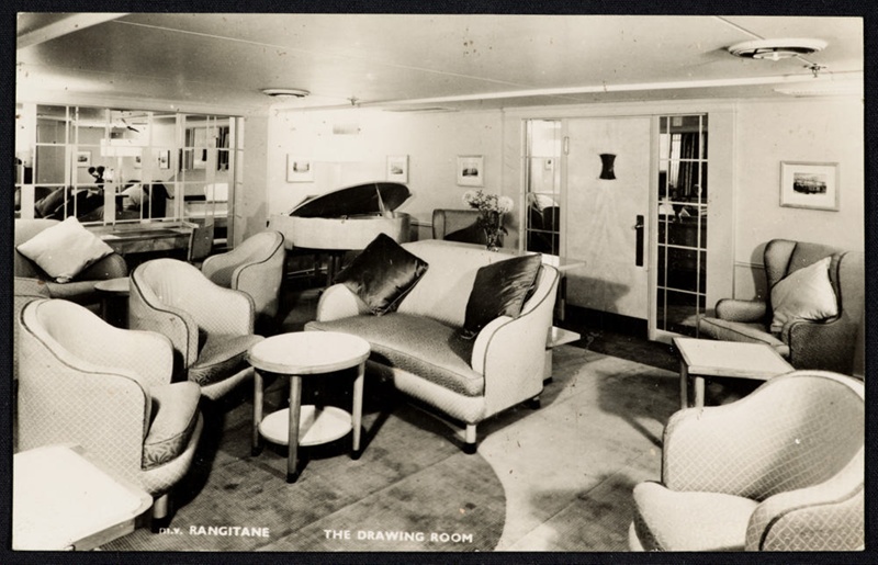 The drawing room of the M.V. 'Rangitane', the New Zealand Shipping ...