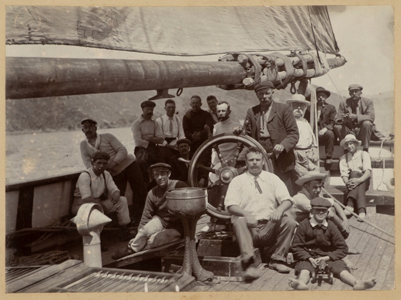 16 men on deck of the 'Privateer' near Ship Cove, 14 January to 5 February 1905.