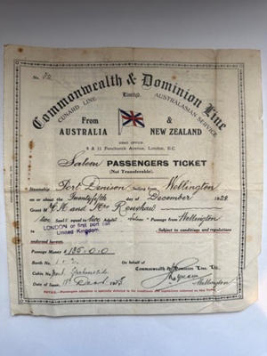 Mr and Mrs Renshaw's passenger ticket to London image item