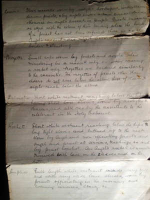 Document detailing Catholic Apostolic Church Vestments; Percy Mitchell; 7.1 