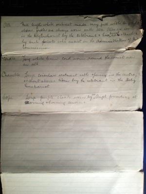 Document detailing Catholic Apostolic Church Vestments; Percy Mitchell; 7.2 