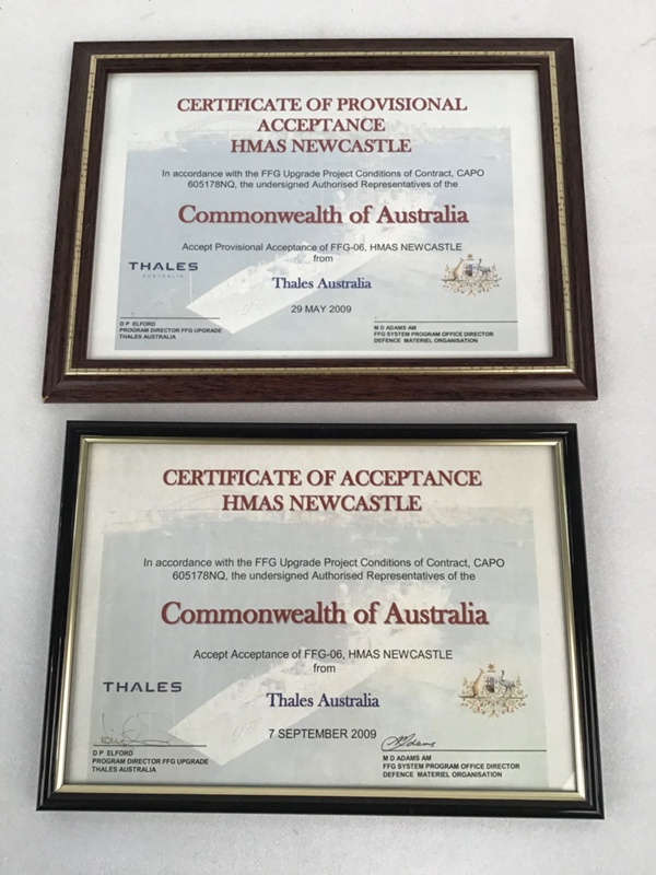 Certificate of Acceptance/Provisional Acceptance HMAS Newcastle 2009