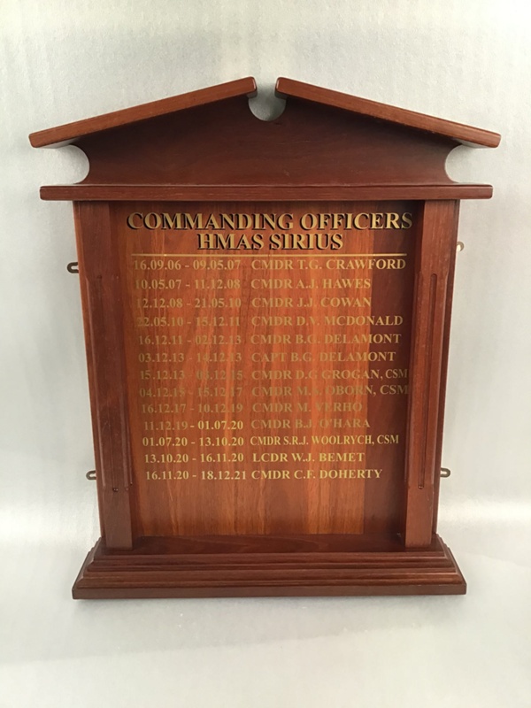 Commanding Officers and Warrant Officers Honour Boards; HMAS Sirius