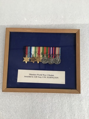 Framed miniature Medals; AB Francis Dunford Elrington; WW II; NAVY-2289 ...