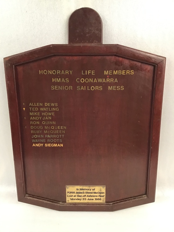 Honour Board; Senior Sailors Mess; Honorary Members; HMAS Coonawarra