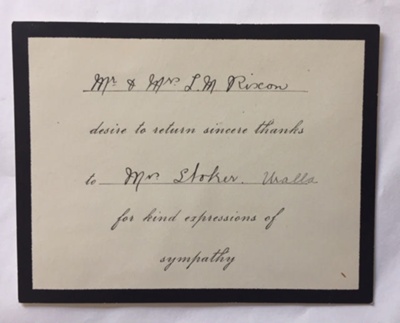 Card of Thanks and Envelope; Mr & Mrs Rixon; 1982.01.158 | eHive