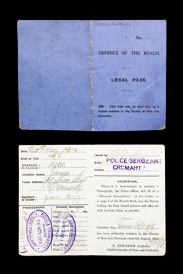 Civilian Pass 1916 - James Hogg; CRMCH 2014.08.04