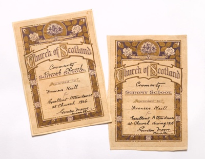 2x Excellent attendance certificates Cromarty Parrish School; CRMCH.2000.03