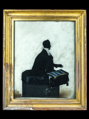 Silhouette of church minister (rev Stewart?) c.1845 framed; CRMCH.2023.23.20