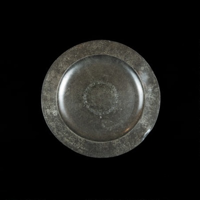 small pewter communion plate; CRMCH.2023.23.23