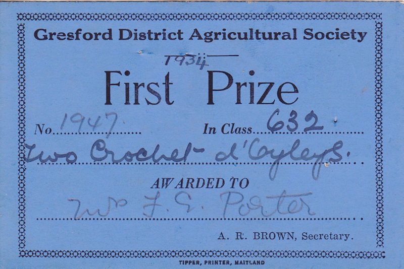 Ephemera - Certificate F.E. Porter Crochet Gresford 1934 Show; PH 1635 ...