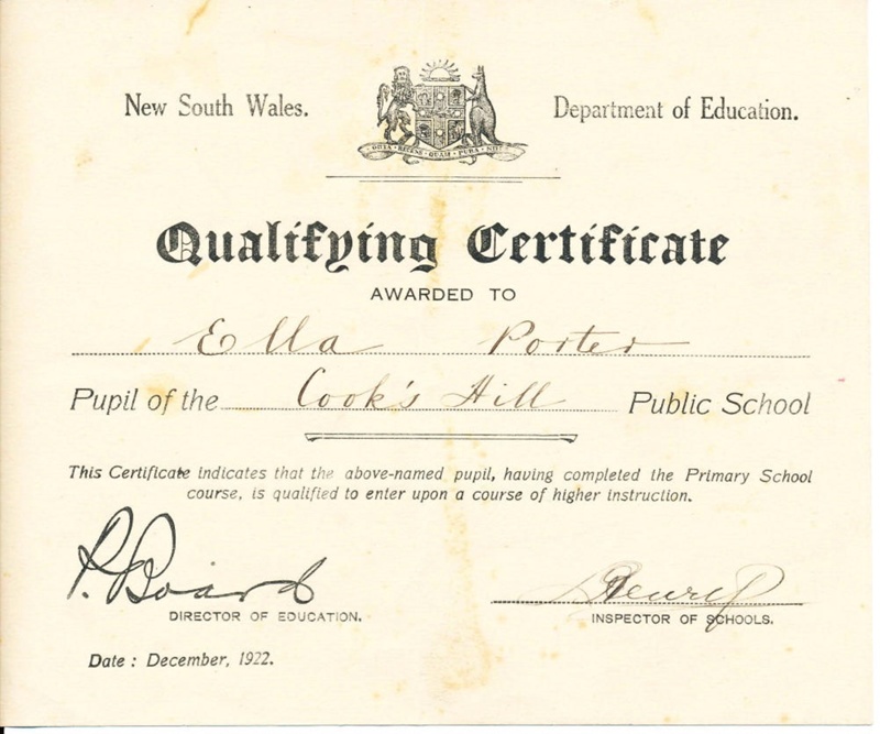 Ephemera Qualifying Certificate Awarded to Ella Porter December 1922