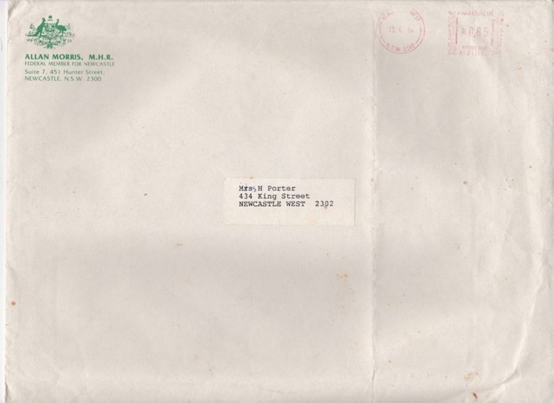 Ephemera - Envelope from Allan Morris 1992; PH 1031 | eHive